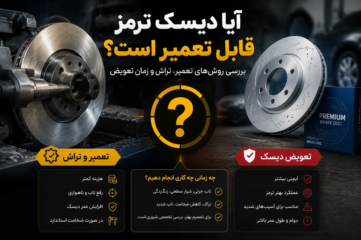 آیا دیسک ترمز قابل تعمیر است؟ بررسی روش‌های تعمیر، تراش و زمان تعویض