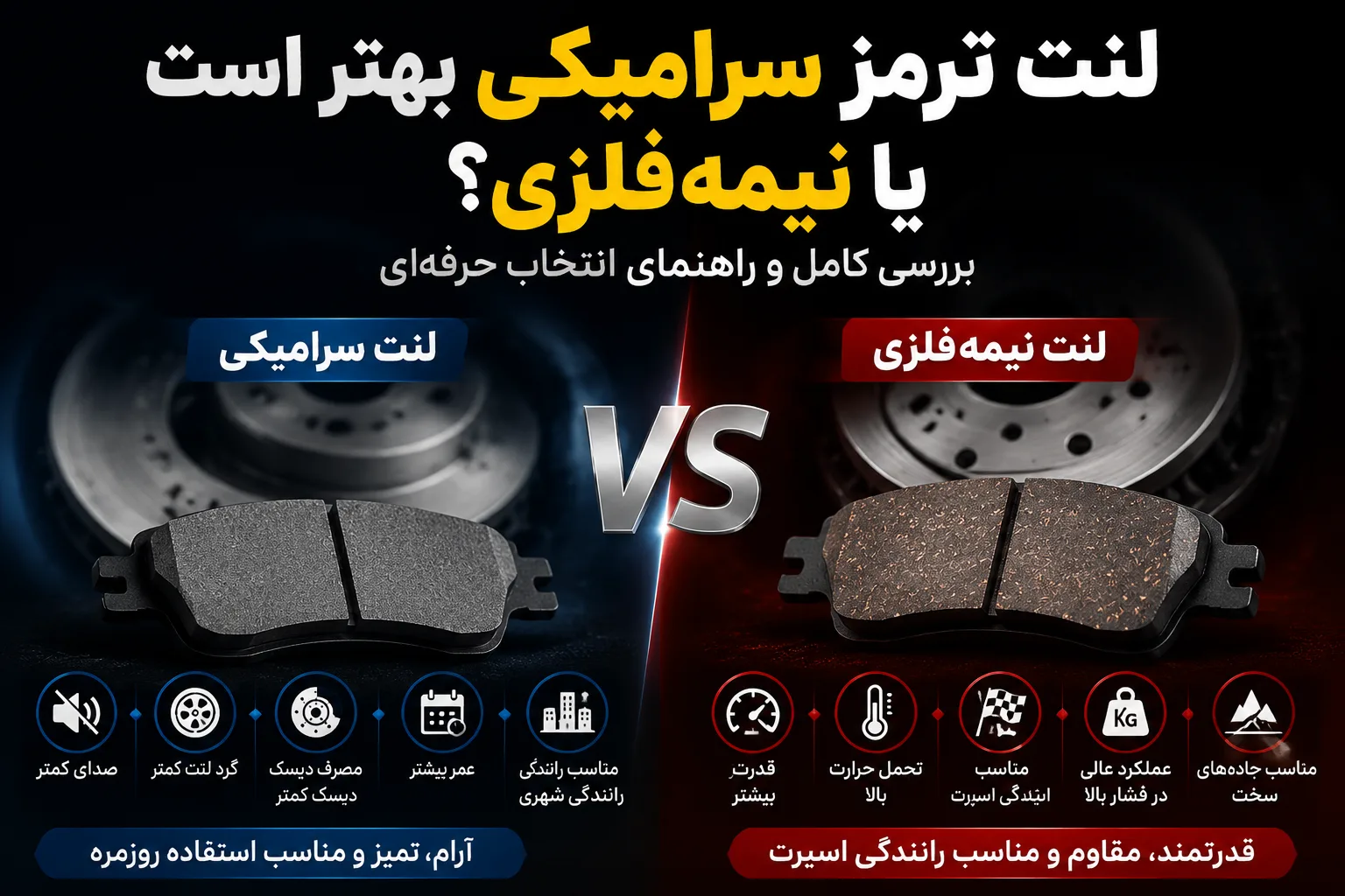 لنت ترمز سرامیکی بهتر است یا نیمهفلزی؟