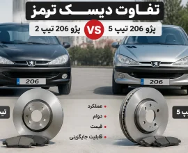 تفاوت دیسک ترمز پژو ۲۰۶ تیپ ۲ و تیپ ۵؛ بررسی کامل تفاوت‌ها و انتخاب مناسب