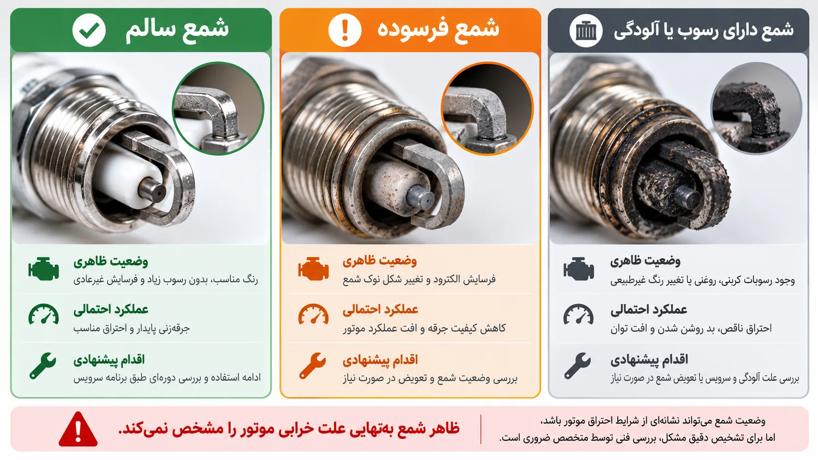 اینفوگرافیک مقایسه وضعیت شمع سالم، فرسوده و آلوده