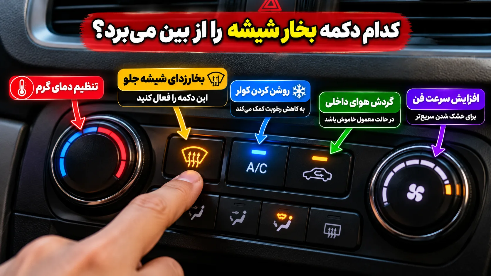 مقایسه شیشه بخارگرفته ماشین قبل و بعد از بخارزدایی در هوای بارانی؛ روش رفع سریع بخار شیشه جلو خودرو با استفاده از بخاری و کولر