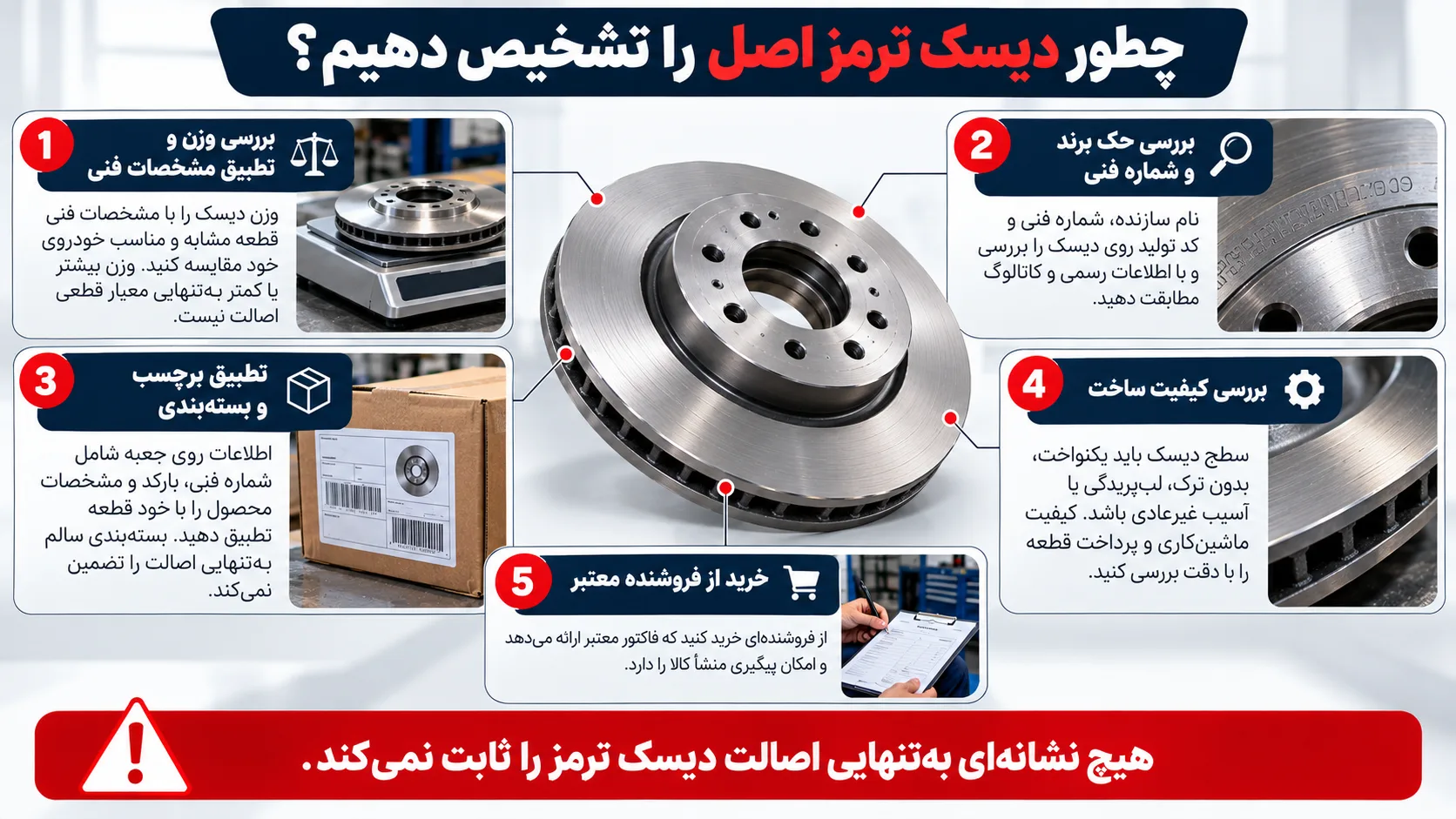 اینفوگرافیک روشهای بررسی اصالت دیسک ترمز پیش از خرید