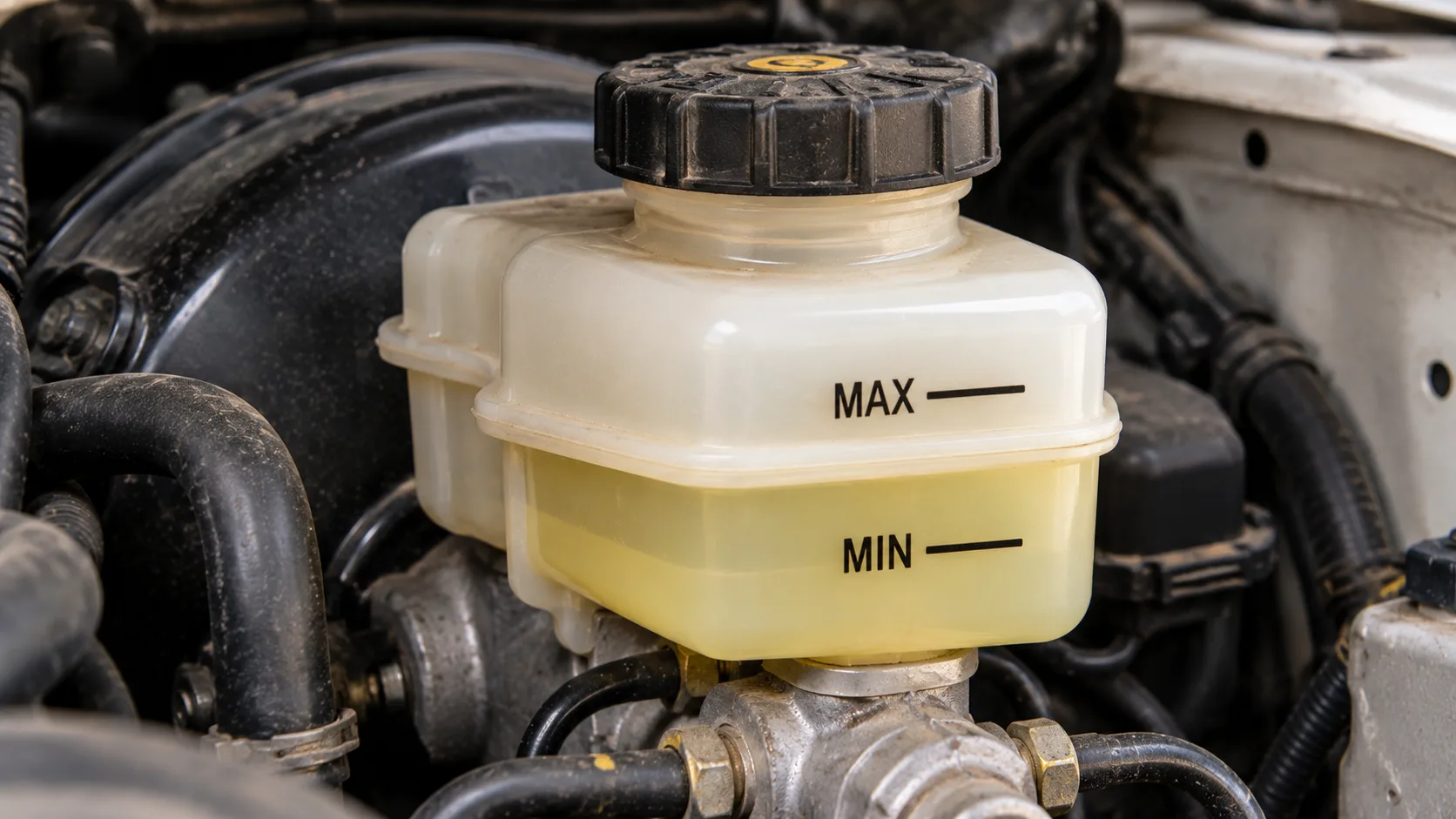 سطح روغن ترمز پراید با علامت MAX و MIN