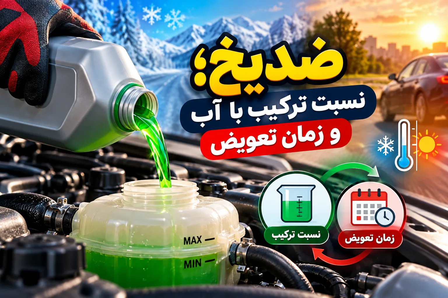 ضدیخ؛ نسبت ترکیب با آب و زمان تعویض