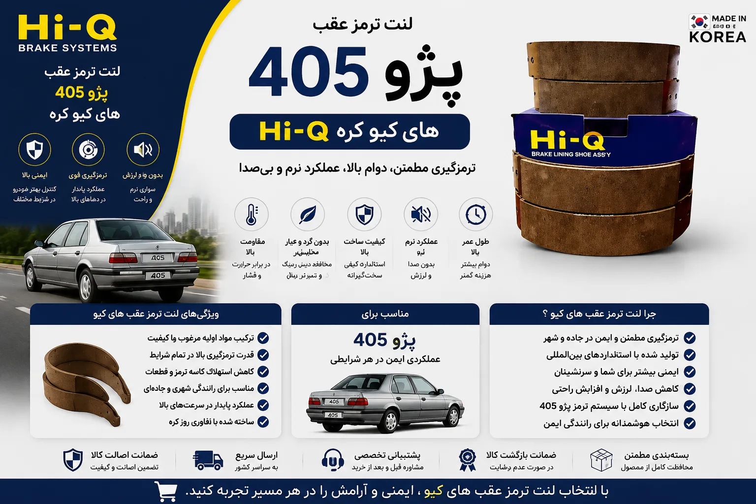 لنت ترمز عقب پژو 405 های کیو کره Hi_Q