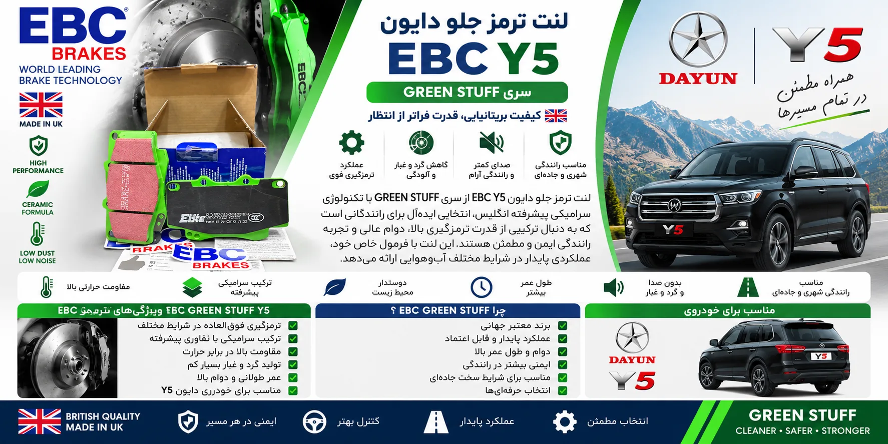 لنت ترمز جلو دایون EBC Y5 انگلیس سری GREEN STUFF سرامیکی