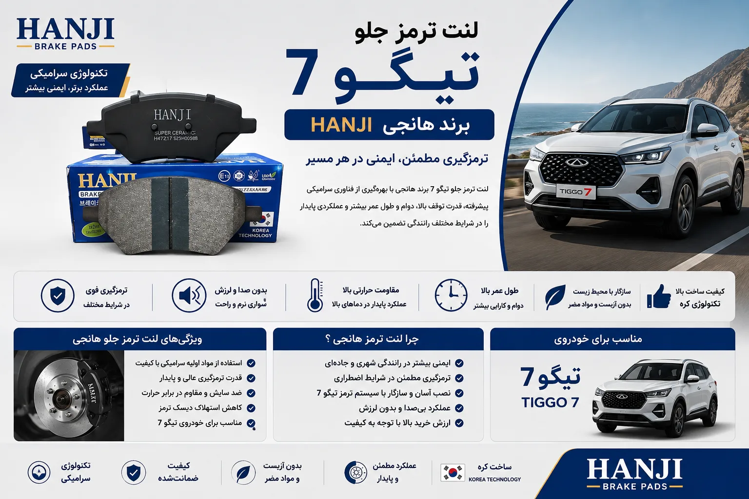 لنت ترمز جلو تیگو 7 هانجی سرامیکی