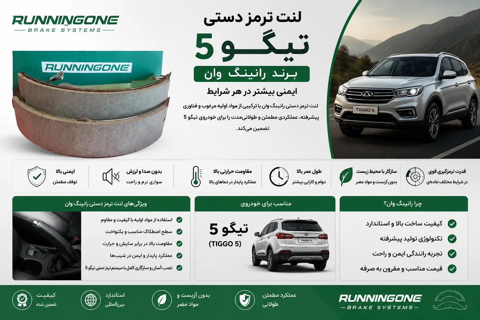 لنت ترمز دستی تیگو 5 برند رانینگ وان