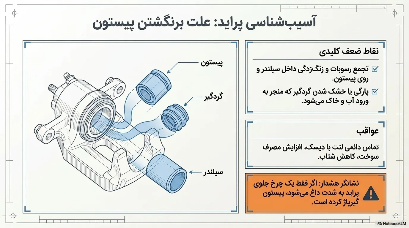 علت برنگشتن پیستون ترمز پراید