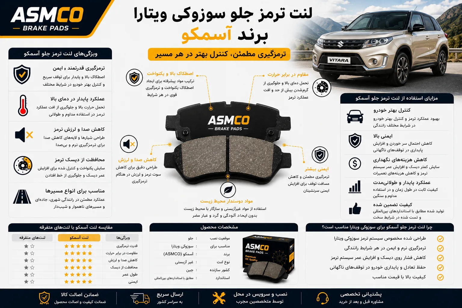 لنت ترمز جلو سوزوکی ویتارا برند آسمکو