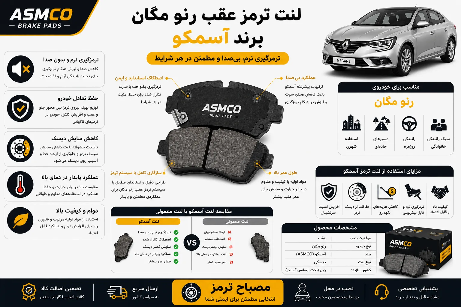 لنت ترمز عقب رنو مگان برند آسمکو