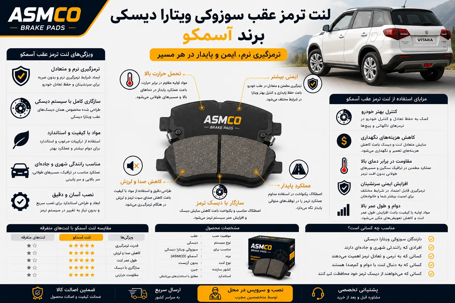 لنت ترمز عقب سوزوکی ویتارا دیسکی برند آسمکو