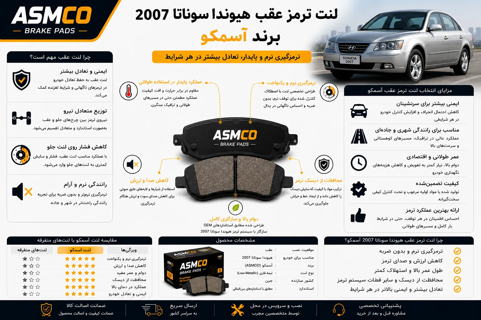 لنت ترمز عقب هیوندا سوناتا 2007 برند آسمکو