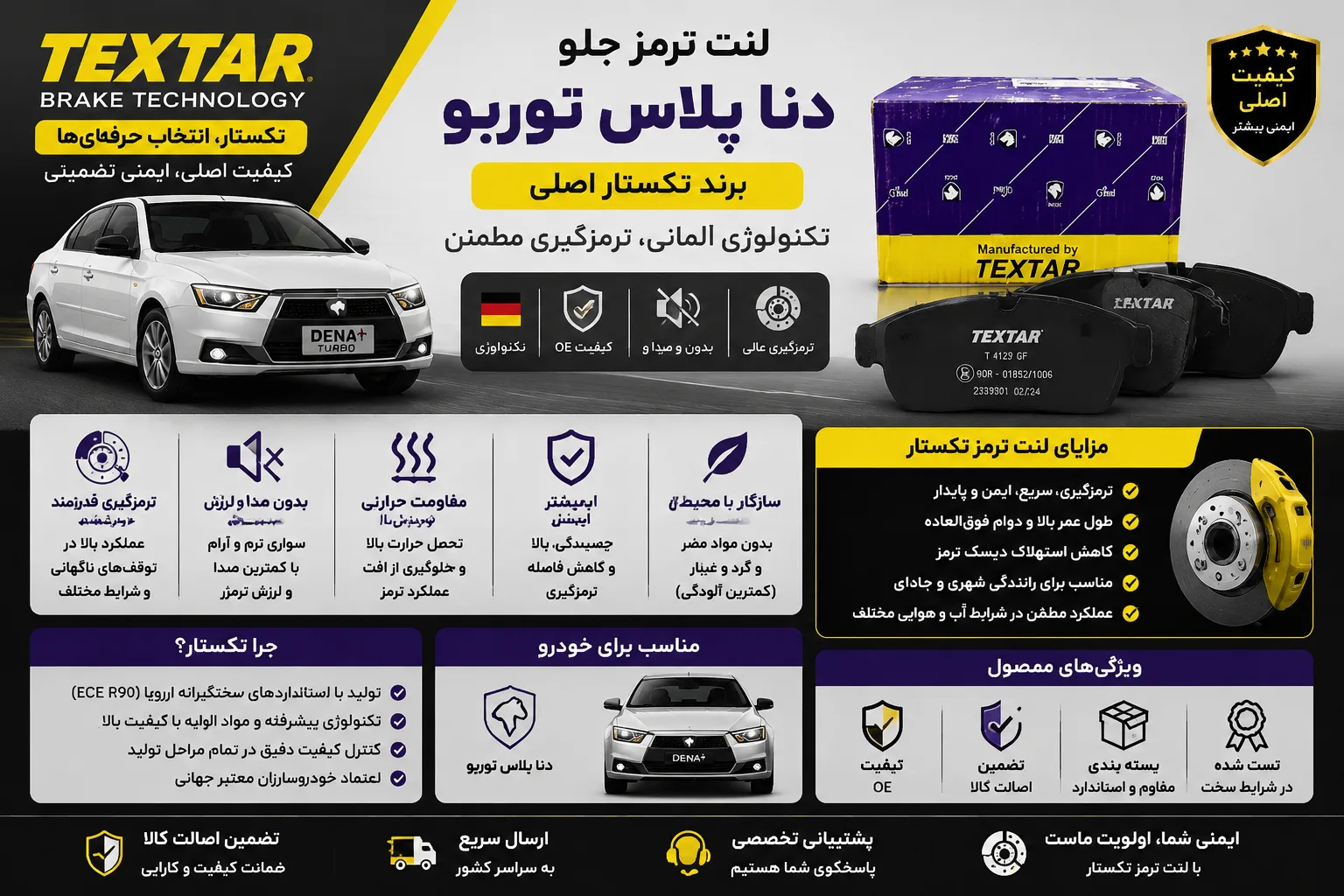 لنت ترمز جلو دنا پلاس توربو برند تکستار اصلی