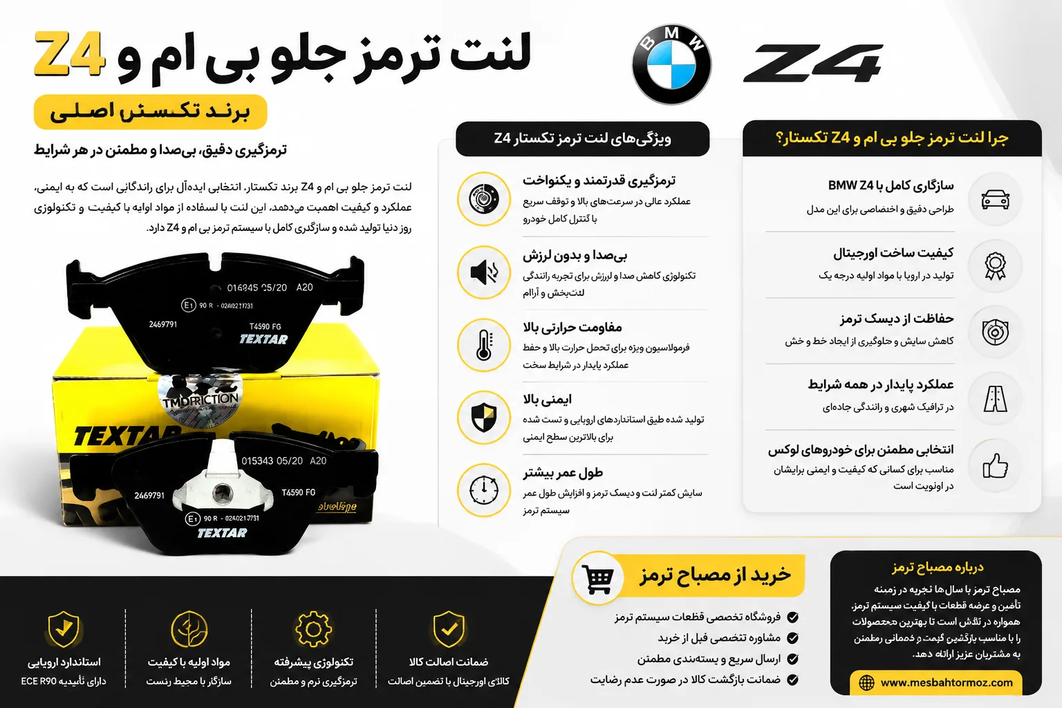 لنت ترمز جلو بی ام و Z4 برند تکستار اصلی