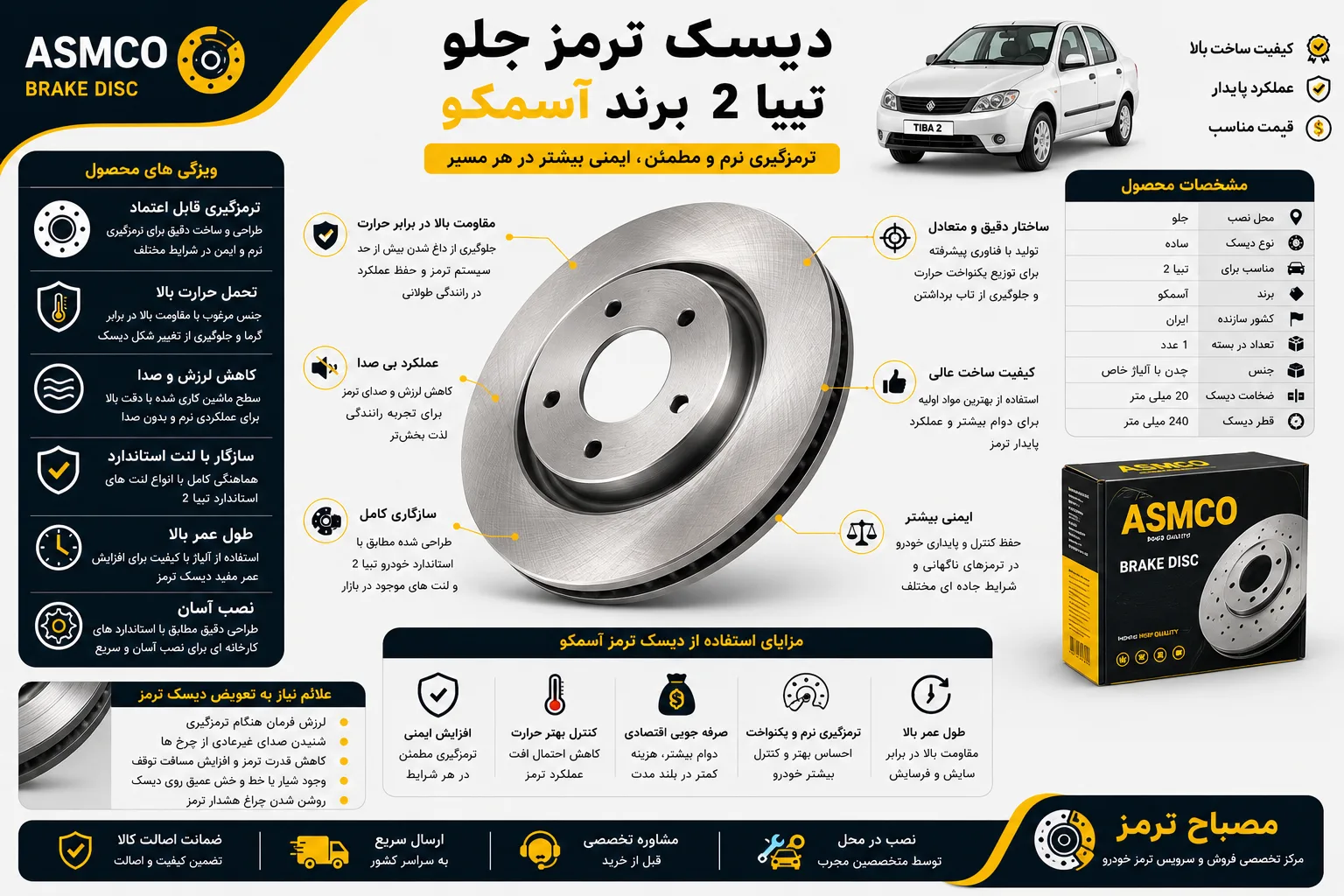 دیسک ترمز جلو تیبا 2 برند آسمکو