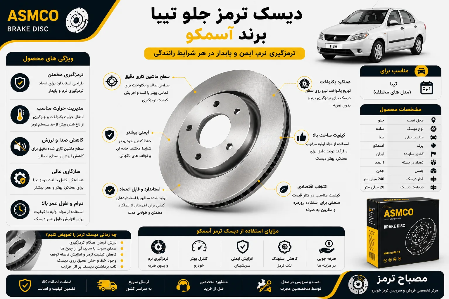 دیسک ترمز جلو تیبا برند آسمکو
