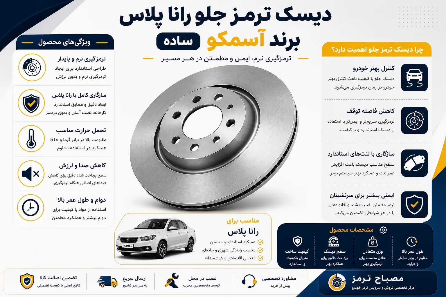 دیسک ترمز جلو رانا پلاس برند آسمکو ساده