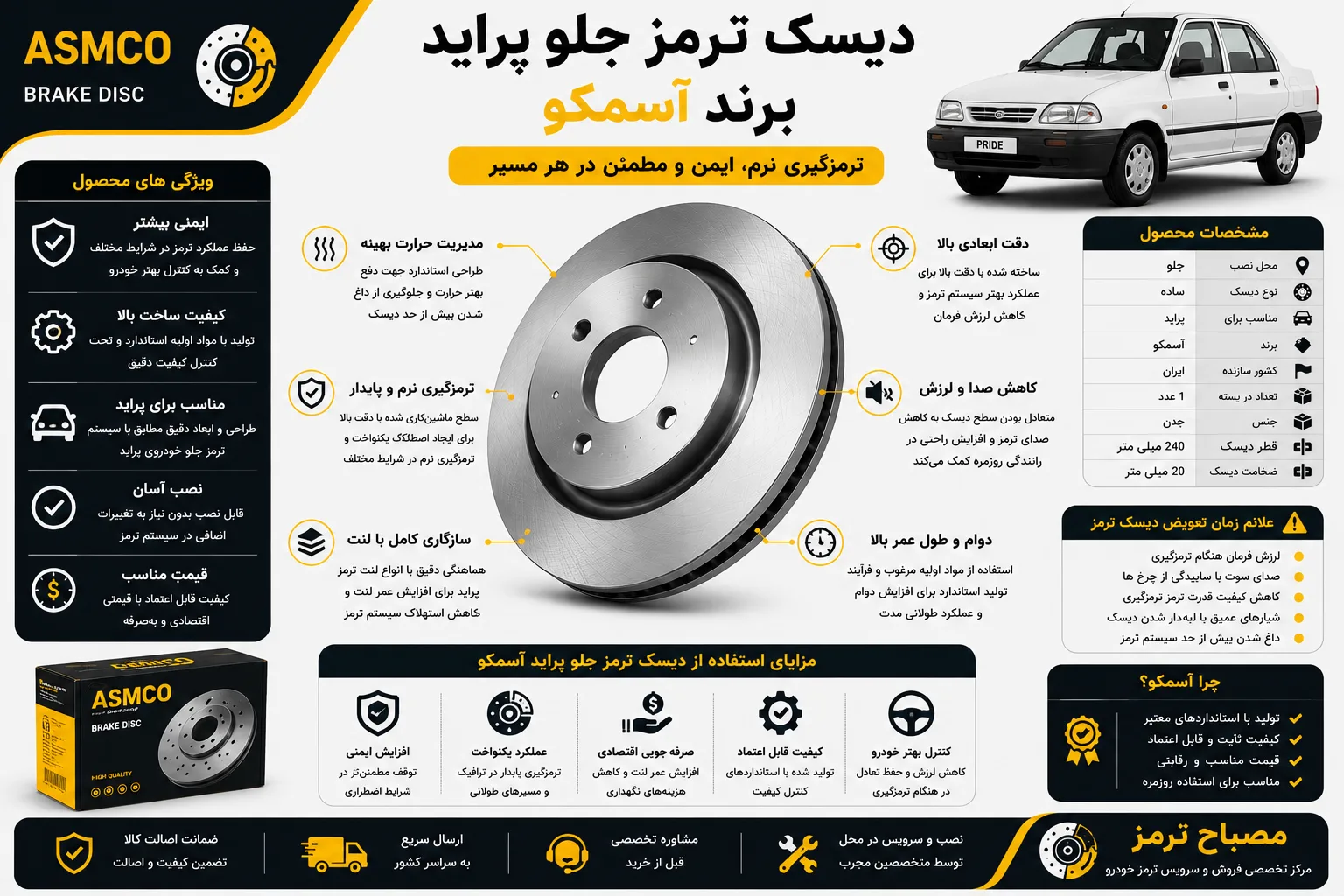 دیسک ترمز جلو پراید برند آسمکو