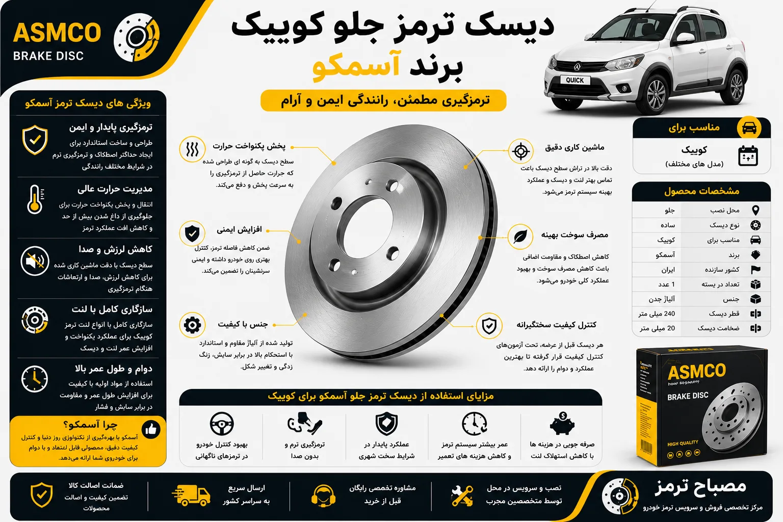 دیسک ترمز جلو کوییک برند آسمکو
