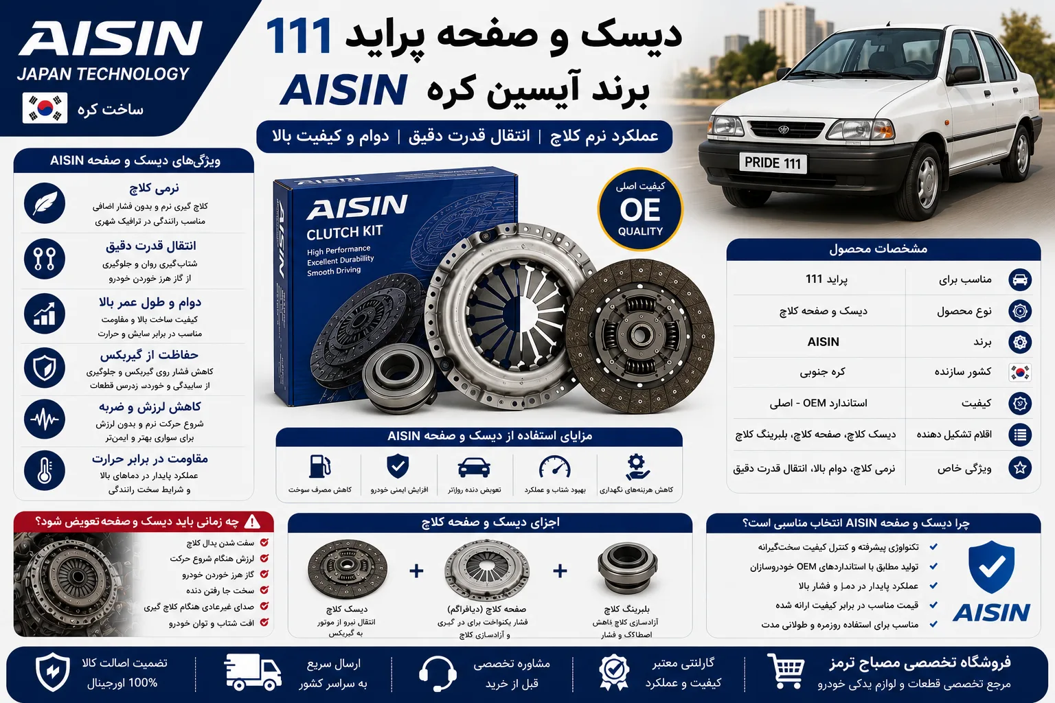 دیسک و صفحه پراید 111 برند آِیسین کره AISIN