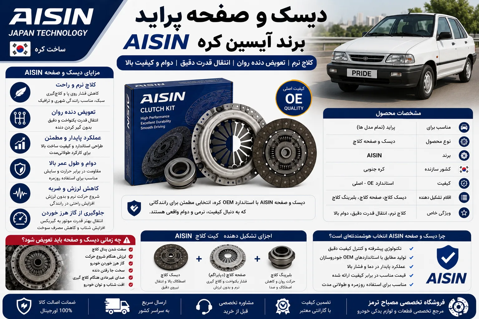 دیسک و صفحه پراید برند آِیسین کره AISIN