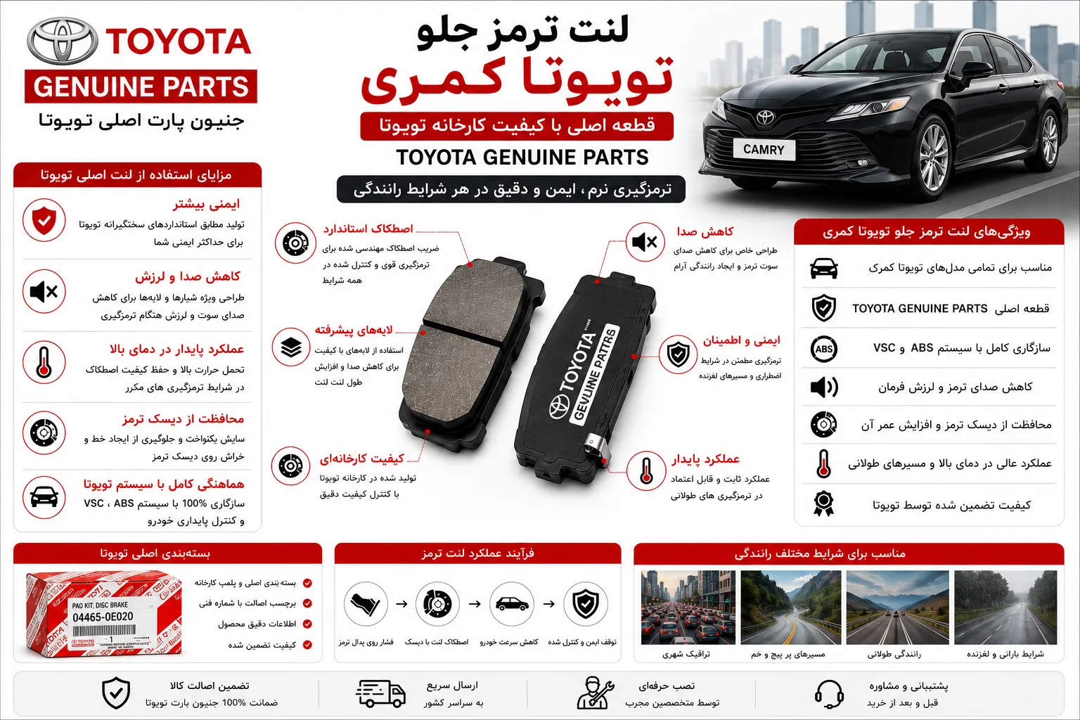 لنت ترمز جلو تویوتا کمری برند تویوتا جنیون پارت اصلی TOYOTA GENUINE PARTS