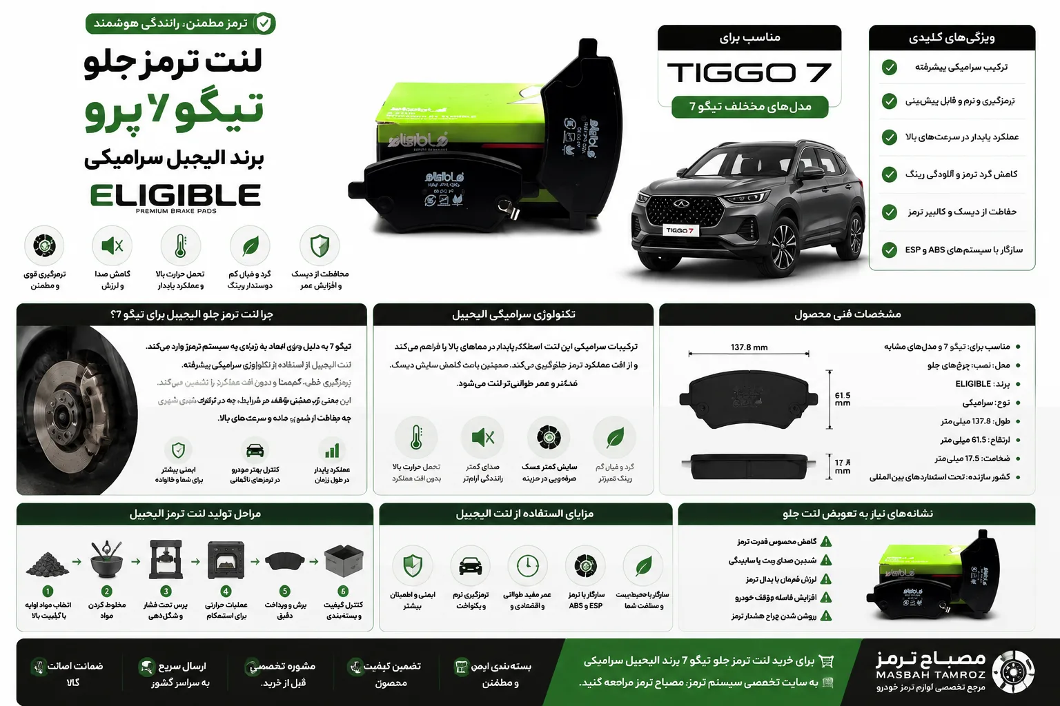 لنت ترمز جلو تیگو 7 برند الیجیبل سرامیکی eligible