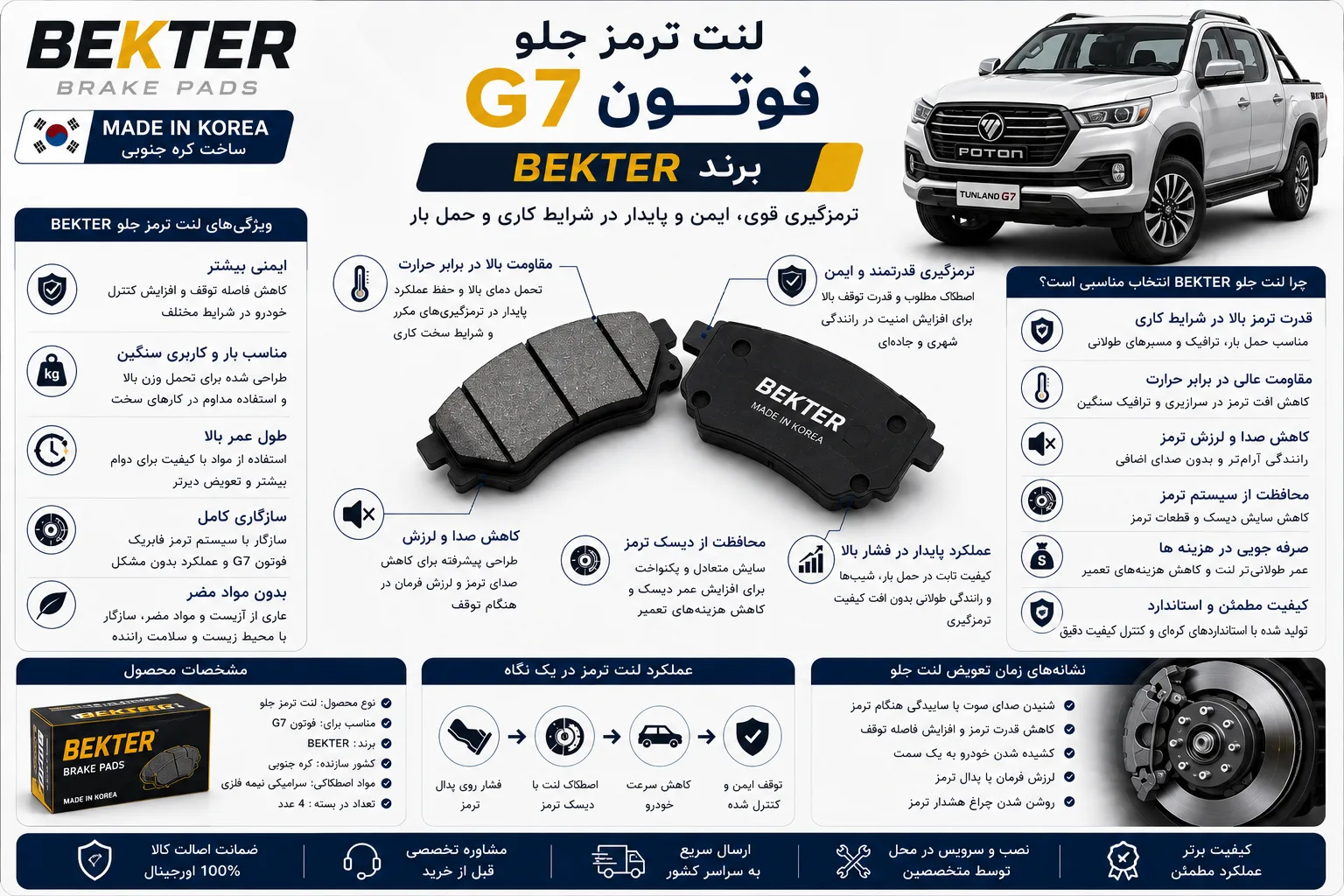 لنت ترمز جلو فوتون G7 برند BEKTER