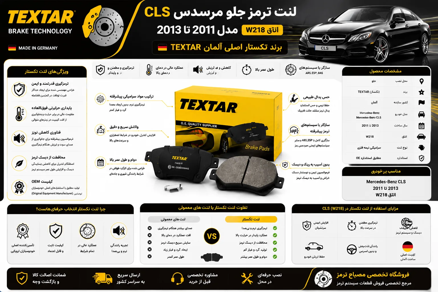 لنت ترمز جلو مرسدس بنز CLS مدل 2011 تا 2013 اتاق W218 برند تکستار اصلی آلمان TEXTAR