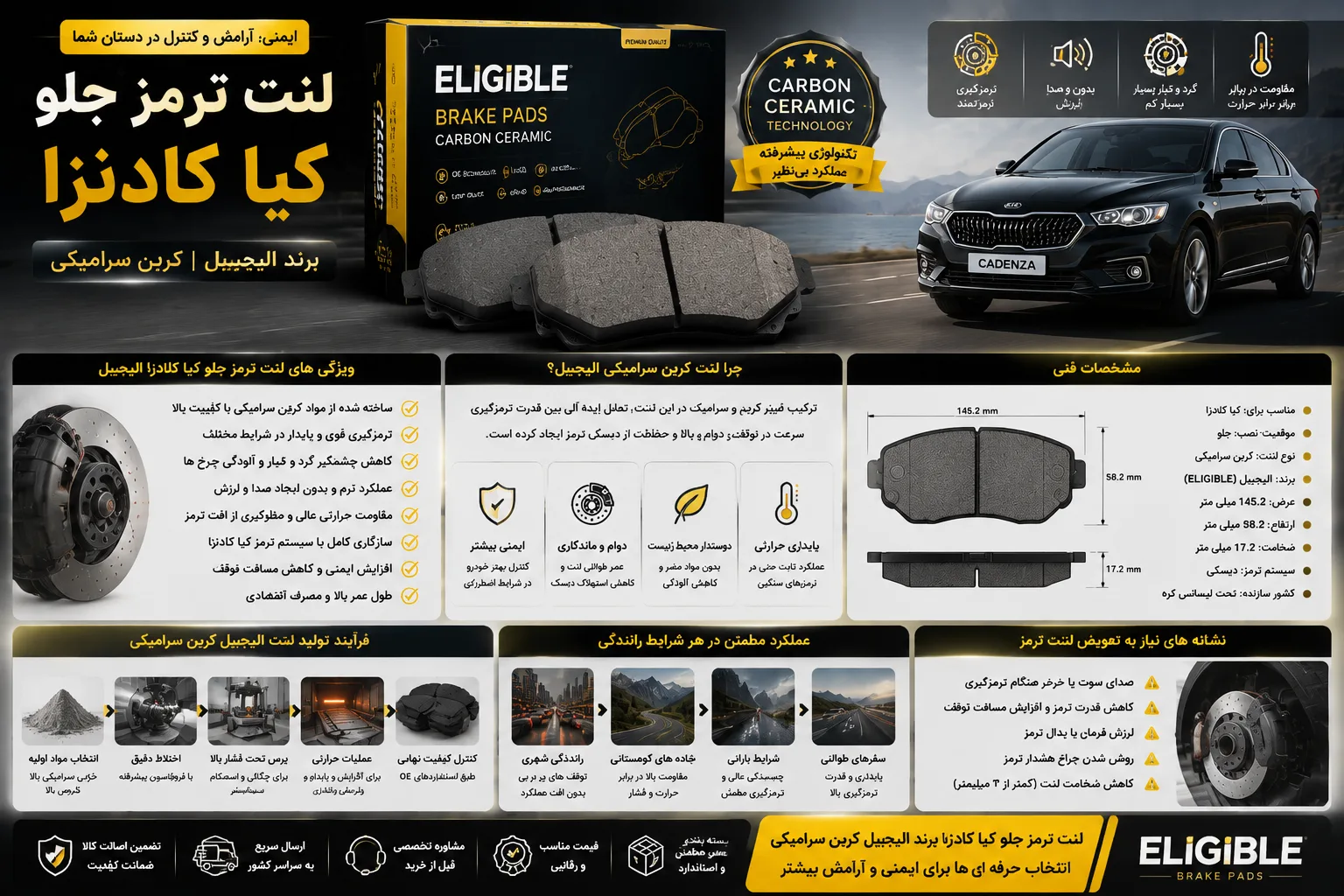 لنت ترمز جلو کیا کادنزا برند الیجیبل کربن سرامیکی eligible