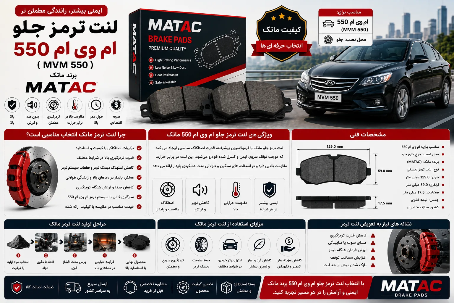 لنت ترمز جلو ام وی ام 550 ( MVM 550) ماتک MATAC