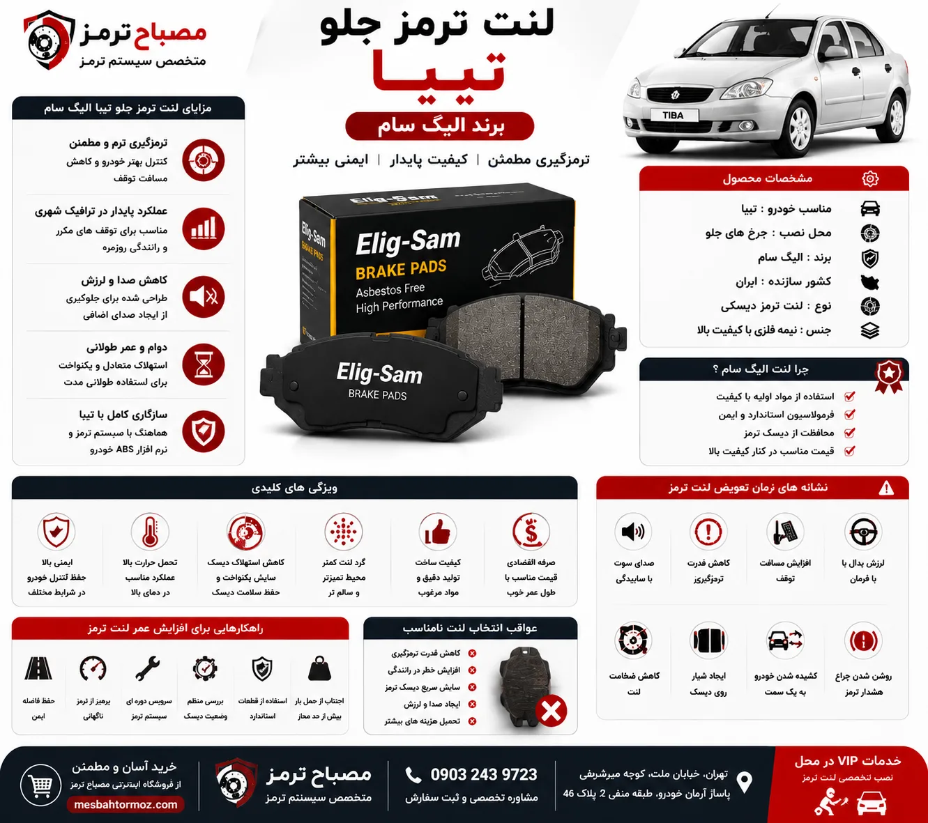 لنت ترمز جلو تیبا برند الیک سام