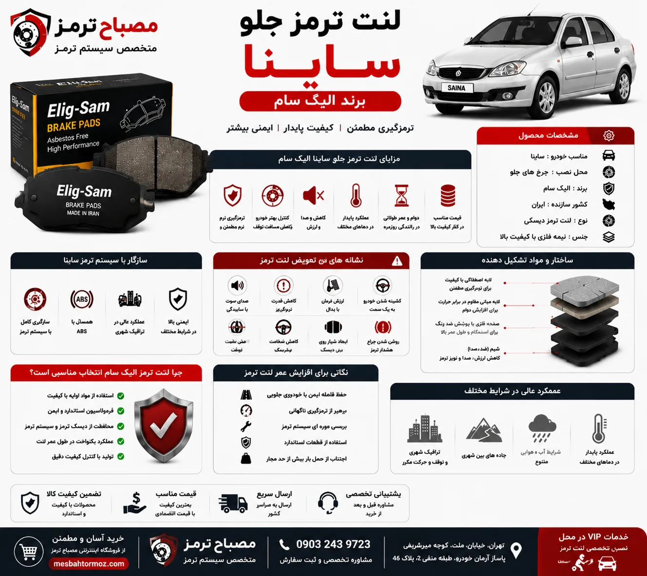 لنت ترمز جلو ساینا برند الیک سام