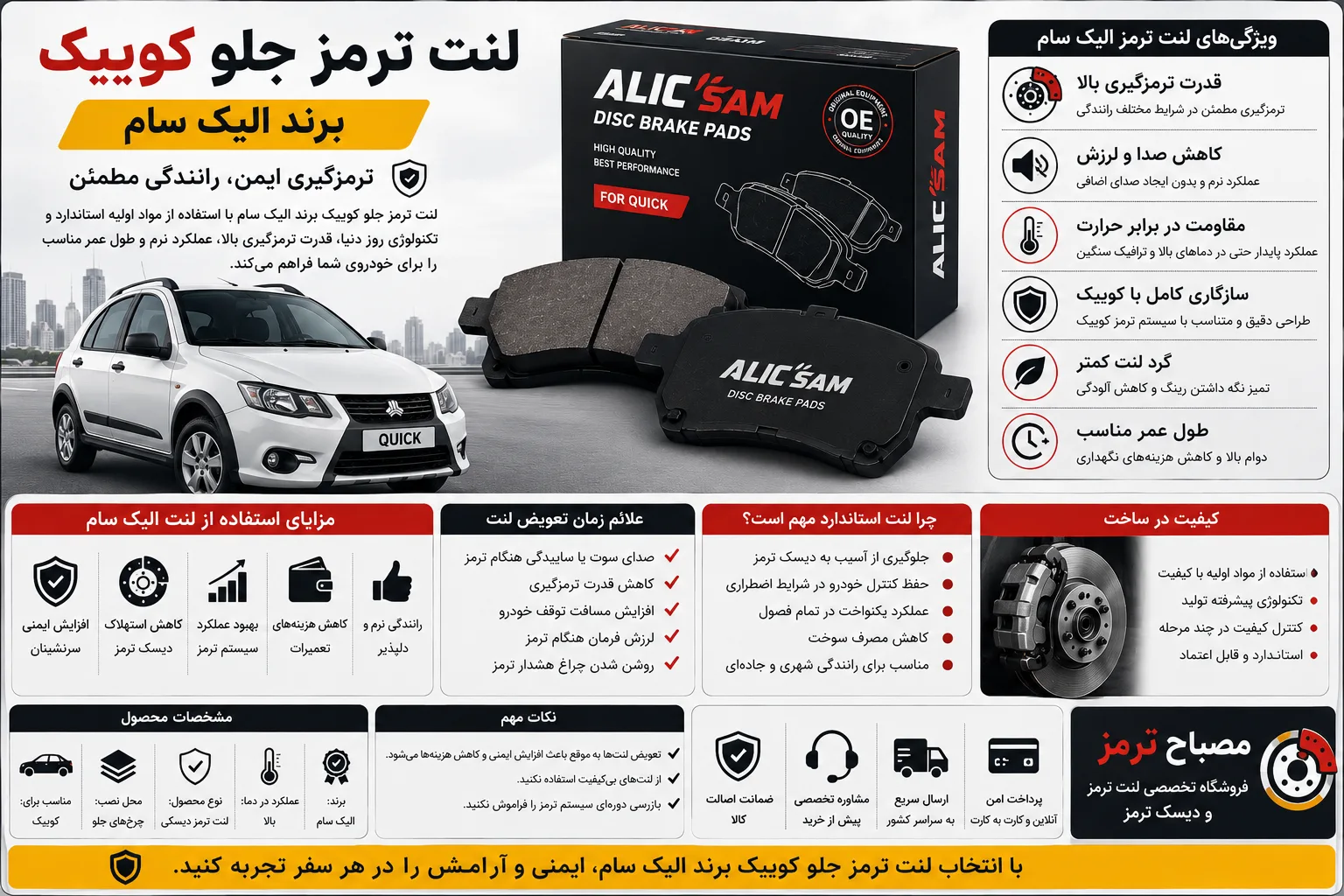 لنت ترمز جلو کوییک برند الیک سام
