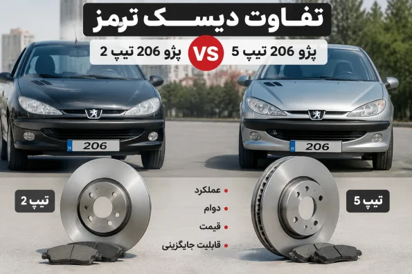 تفاوت دیسک ترمز پژو ۲۰۶ تیپ ۲ و تیپ ۵؛ بررسی کامل تفاوتها و انتخاب مناسب