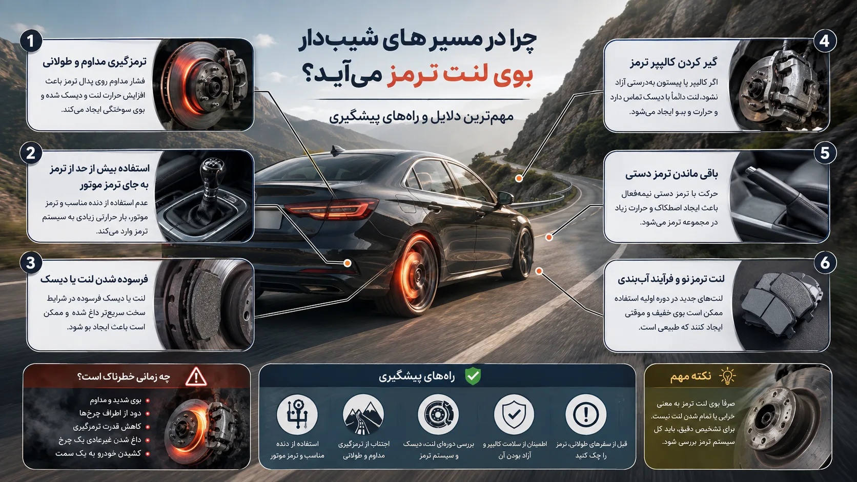 اینفوگرافیک بوی لنت ترمز در سربالایی