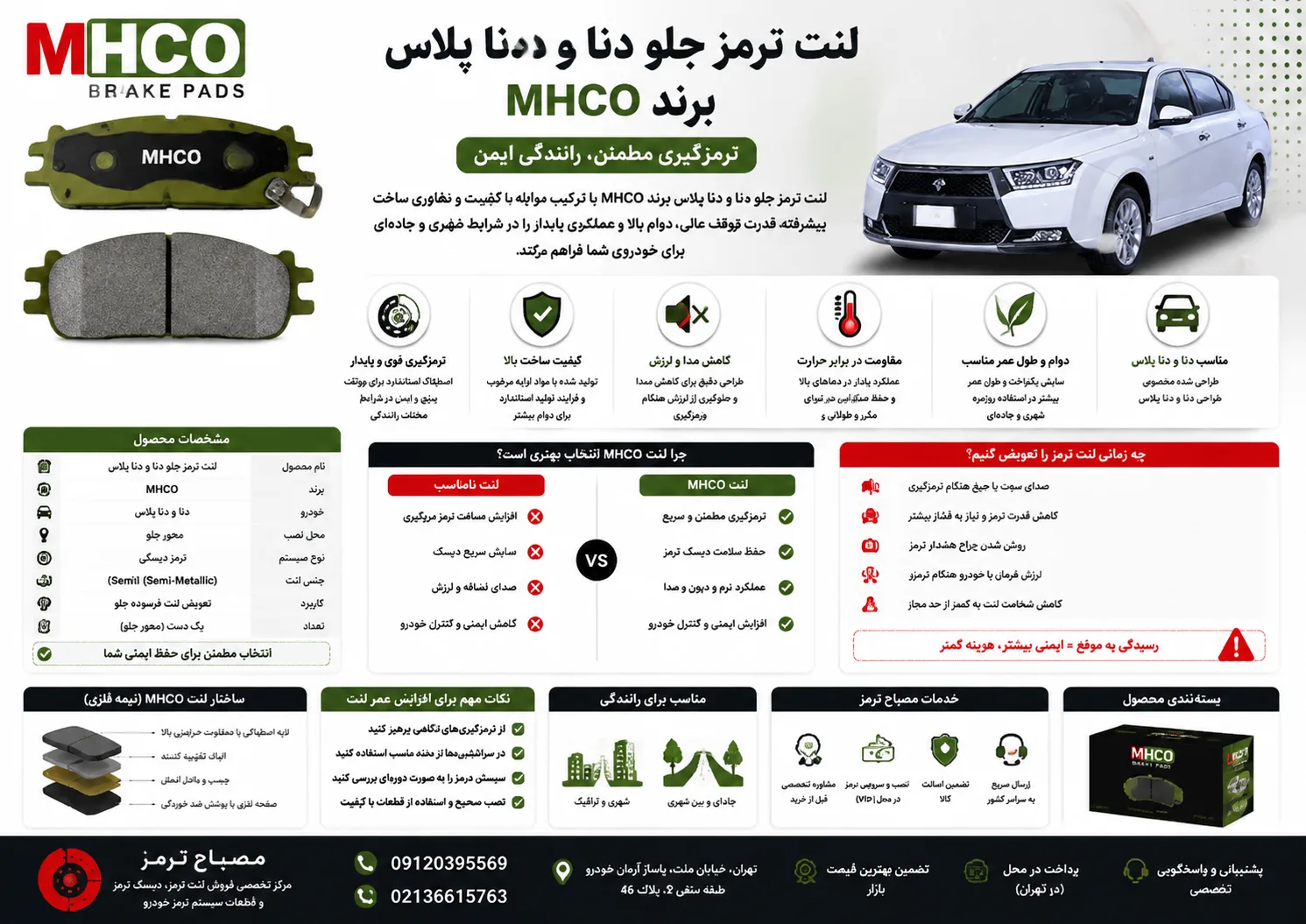 لنت ترمز جلو دنا ودنا پلاس برند ام اچ کو MHCO