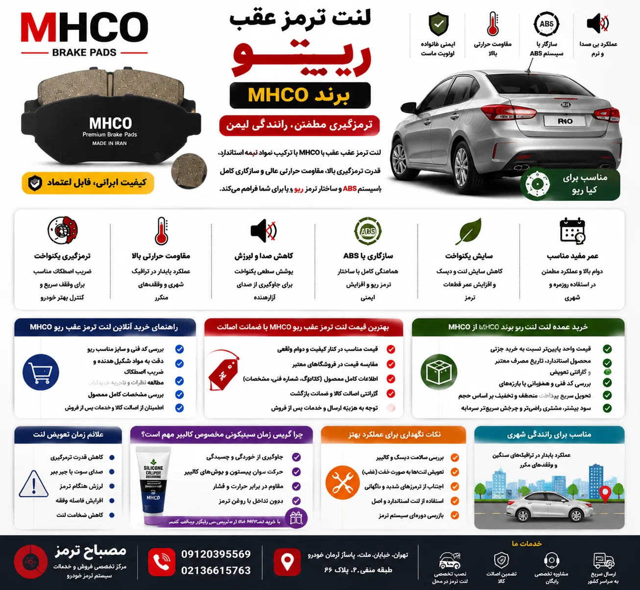 اینفوگرافیک لنت ترمز عقب ریو برند ام اچ کو MHCO