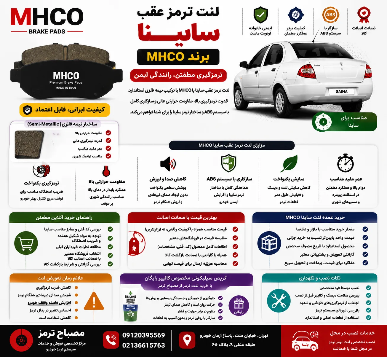 اینفوگرافیک لنت ترمز عقب ساینا