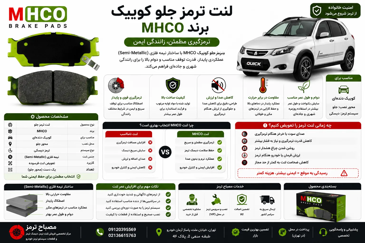لنت ترمز جلو کوییک برند MHCO
