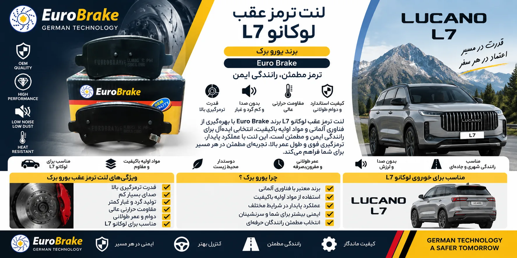 لنت ترمز عقب لوکانو L7 یورو برک Euro Brake