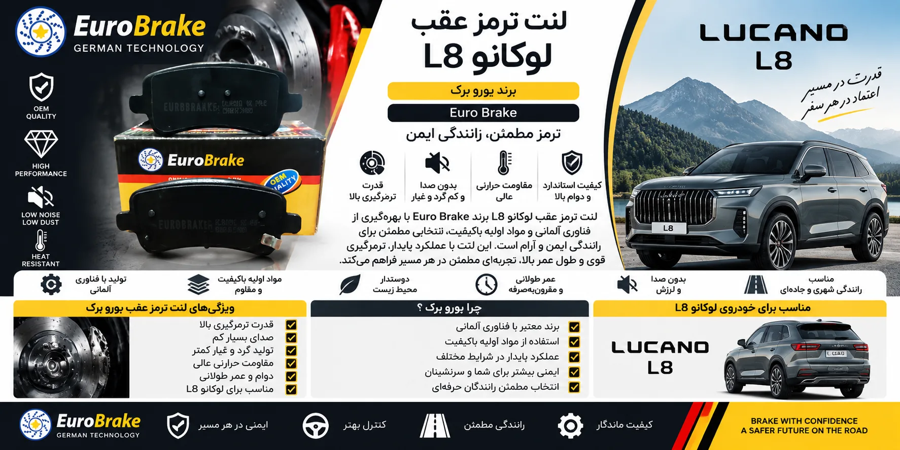 لنت ترمز عقب لوکانو L8 یورو برک Euro Brake