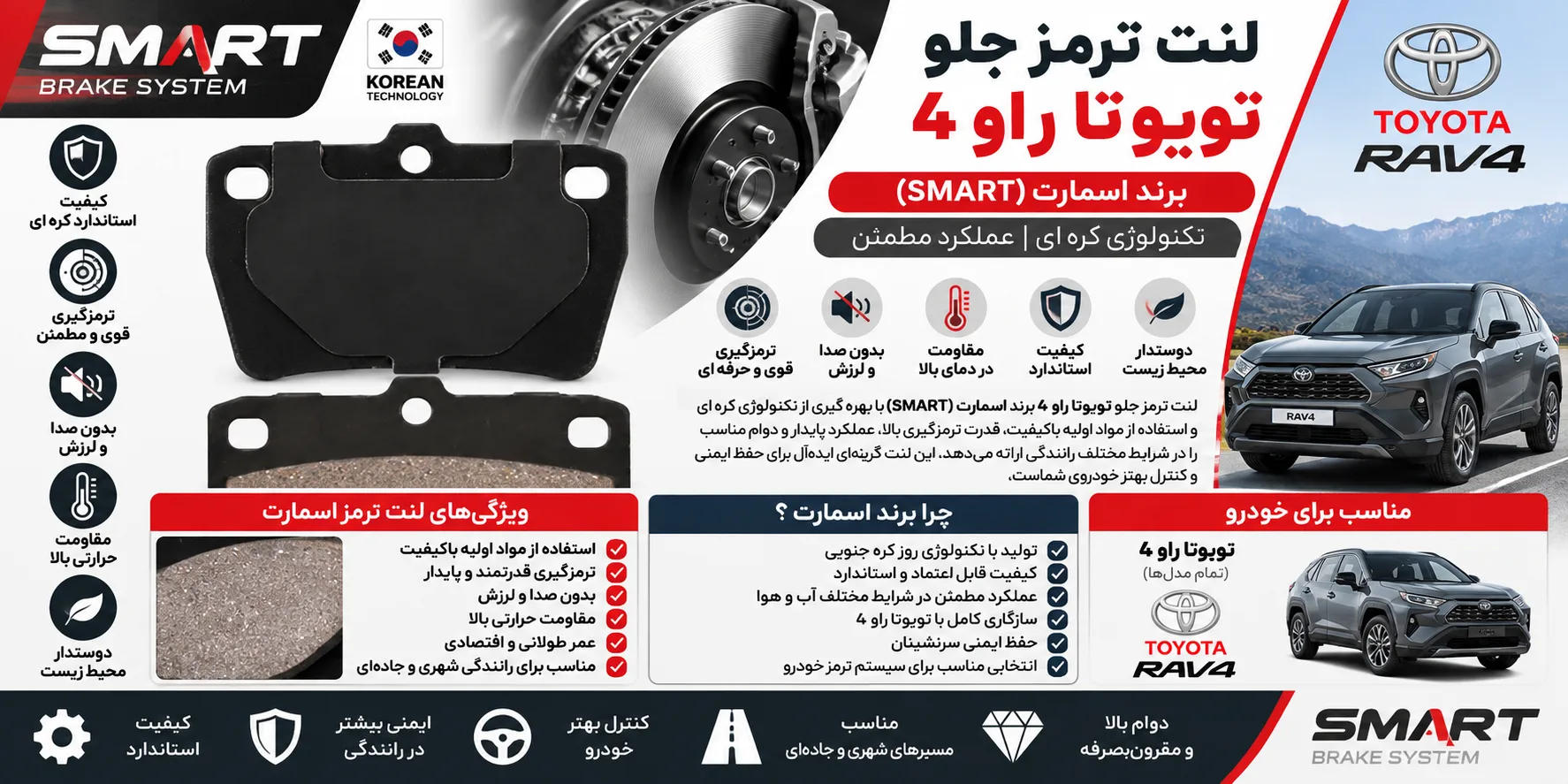 لنت ترمز عقب تویوتا RAV4 قدیم برند آفورتیس AFORTIS